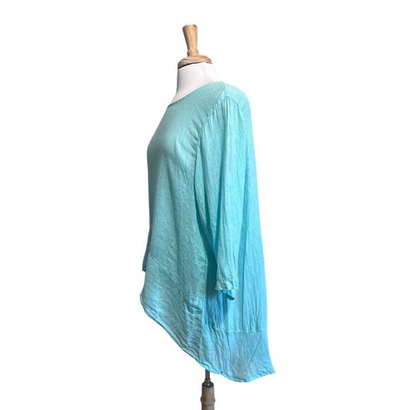 Click Color Me Cotton Tunic Top Size XL 100% Linen Aqua Flowy Coastal Beachy - Picture 3 of 5
